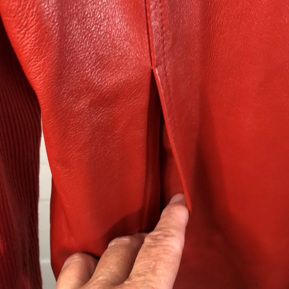 Pendleton Leather Wool Zip Front Jacket Size MP Red Ribbed - Picture 2 of 7